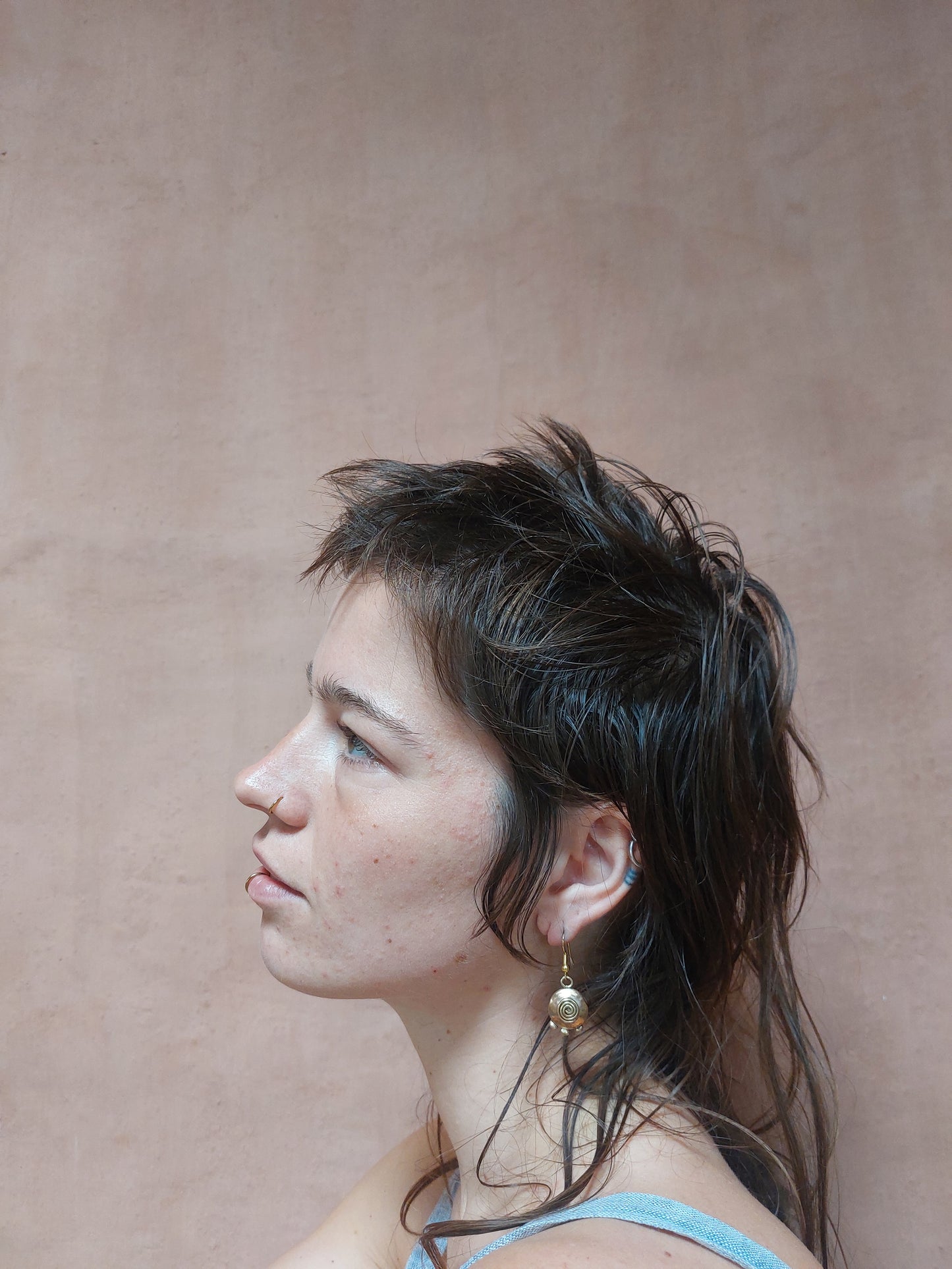 Brass Lentil Earrings with Spiral