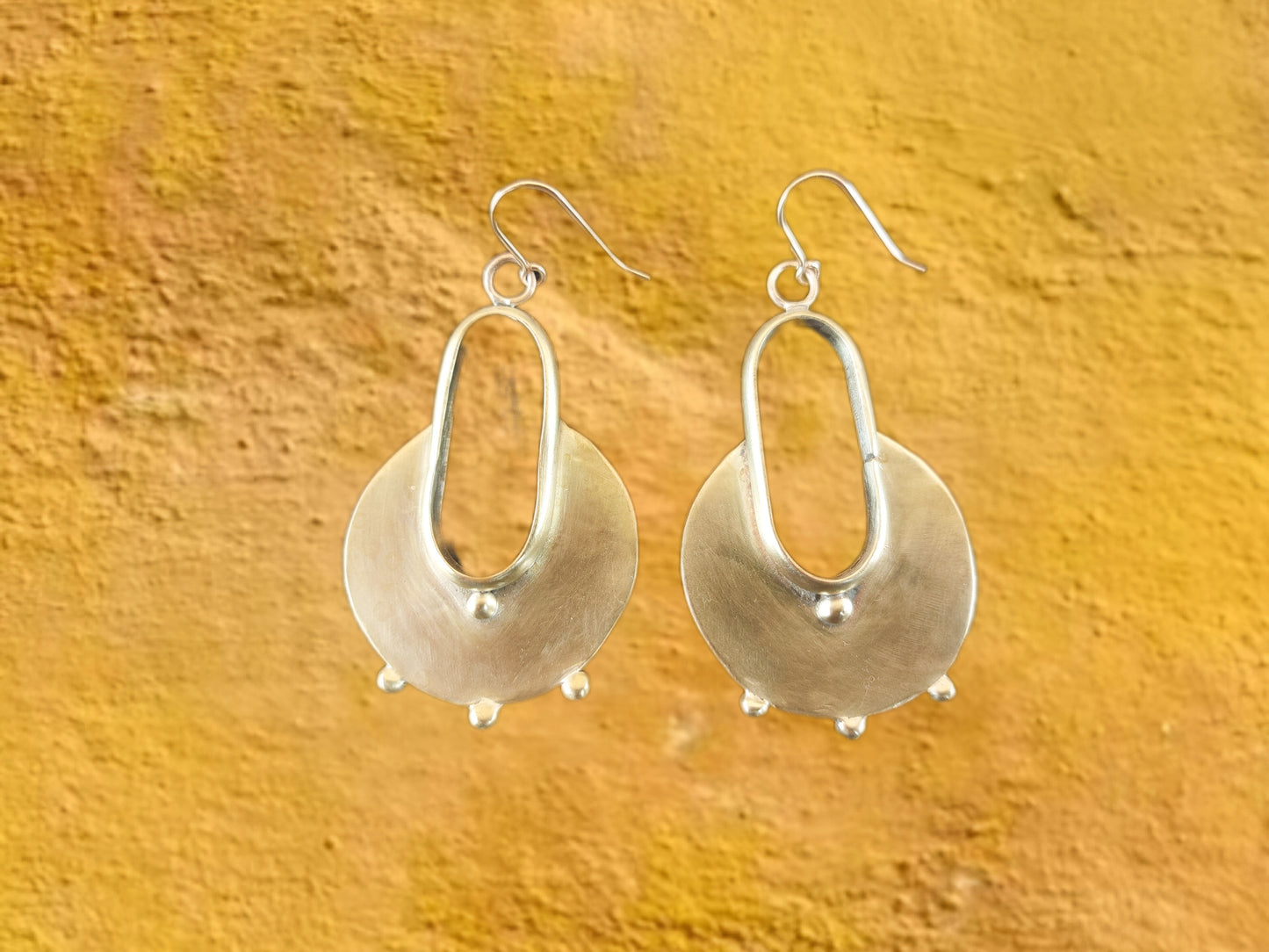 Brass Trinity Shield Earrings