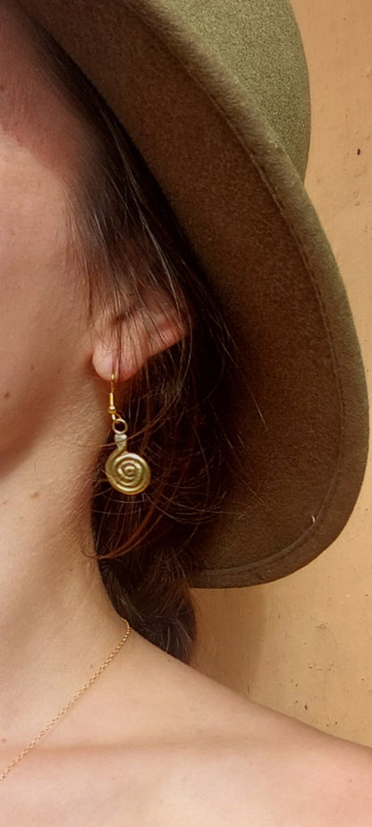 Brass Sand Casted Spiral Earrings