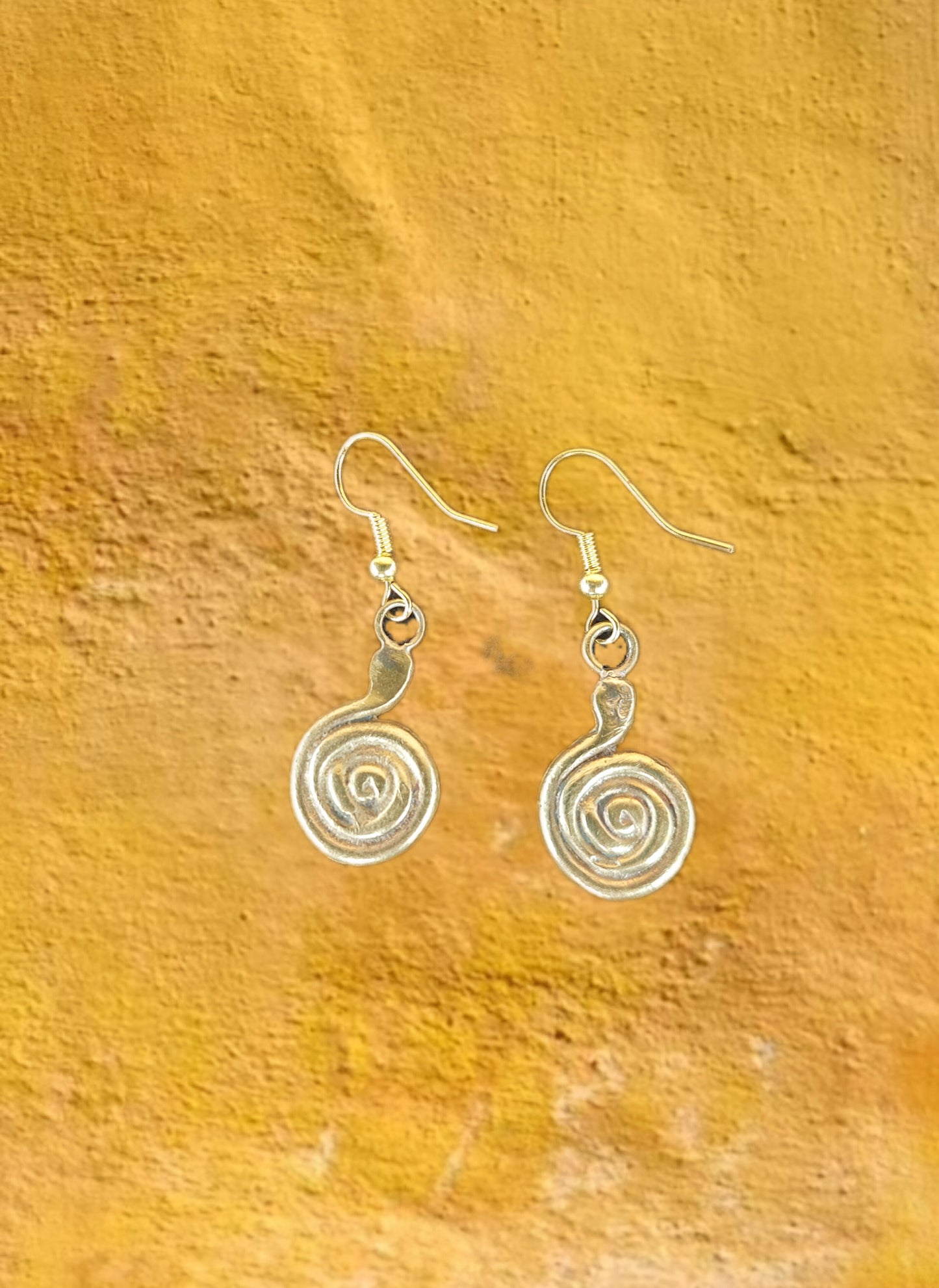 Brass Sand Casted Spiral Earrings